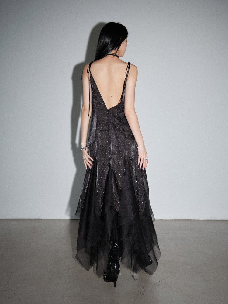 Long Casmisole Glitter Irregular Sheer Dress