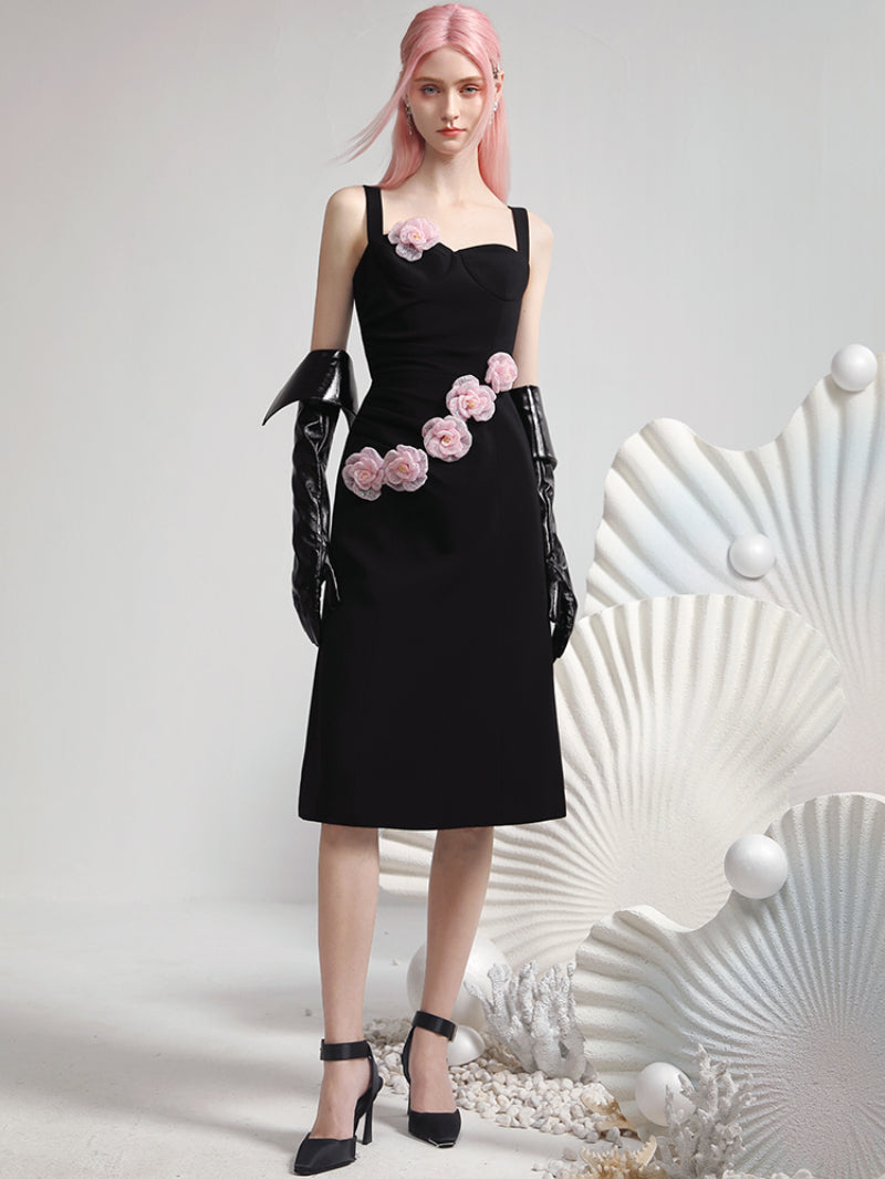 Ciffon-Flower Monotone Elegant No-Sleeve One-Piece