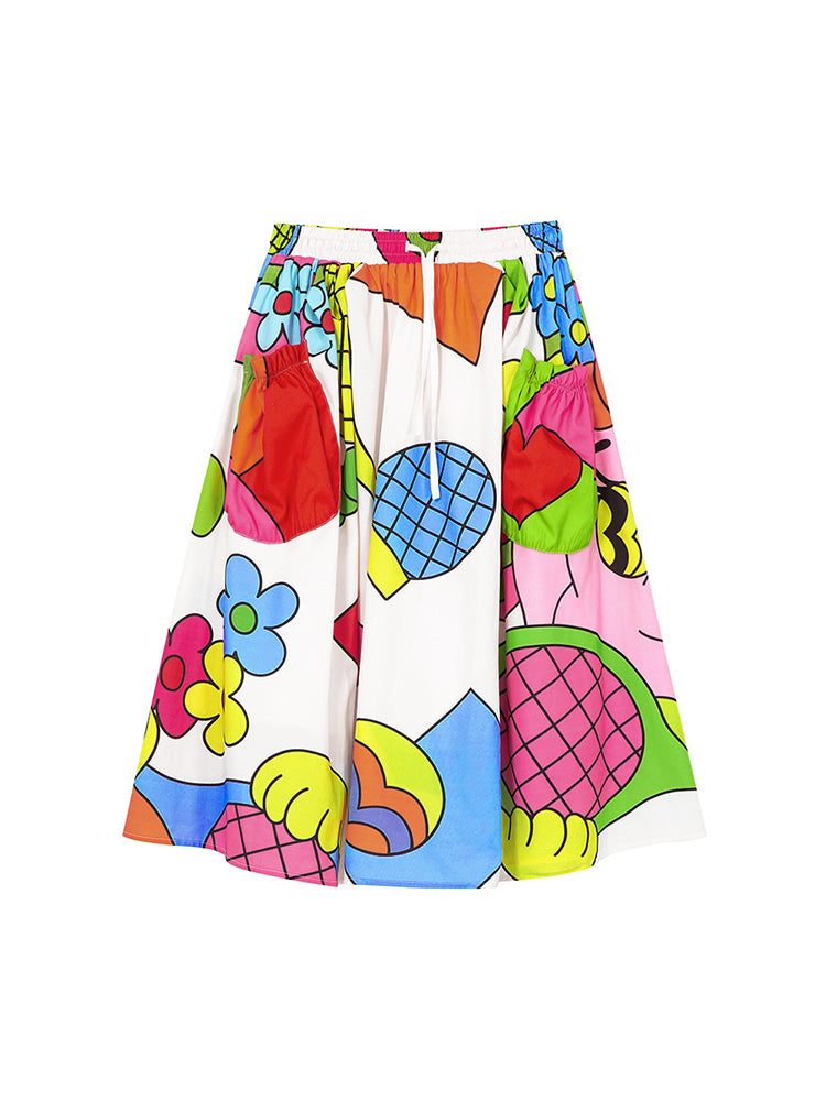 Flower Vivid Unique Flare Cute Fancy Long-Skirt