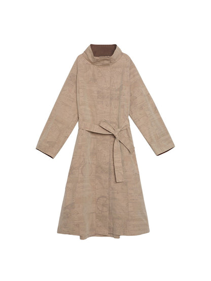 Lettre en col standard chic modeste de printemps rétro long-coat