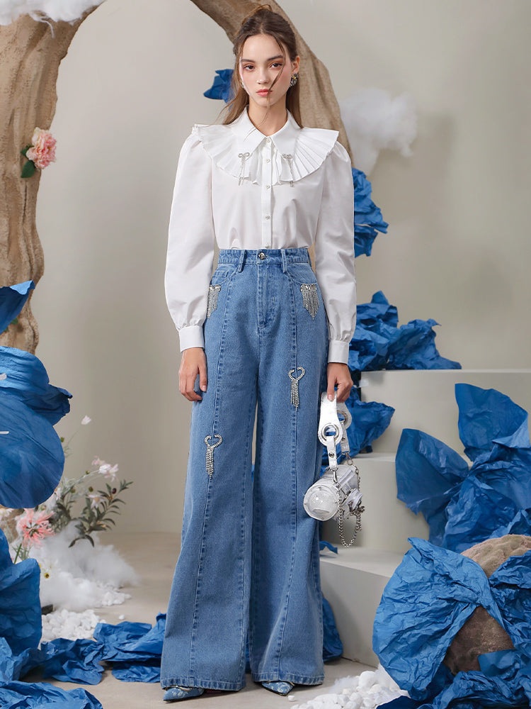 Denim Flare Bijou Nichi Chain Wide-Pants