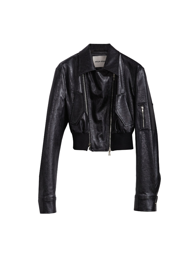 Leather Double-Zip Drop-Shoulder Riders-Jacket