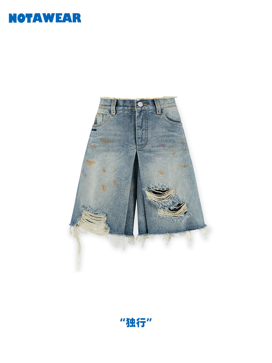 Dommage en denim Crash décontracté vintage demi-pantalon