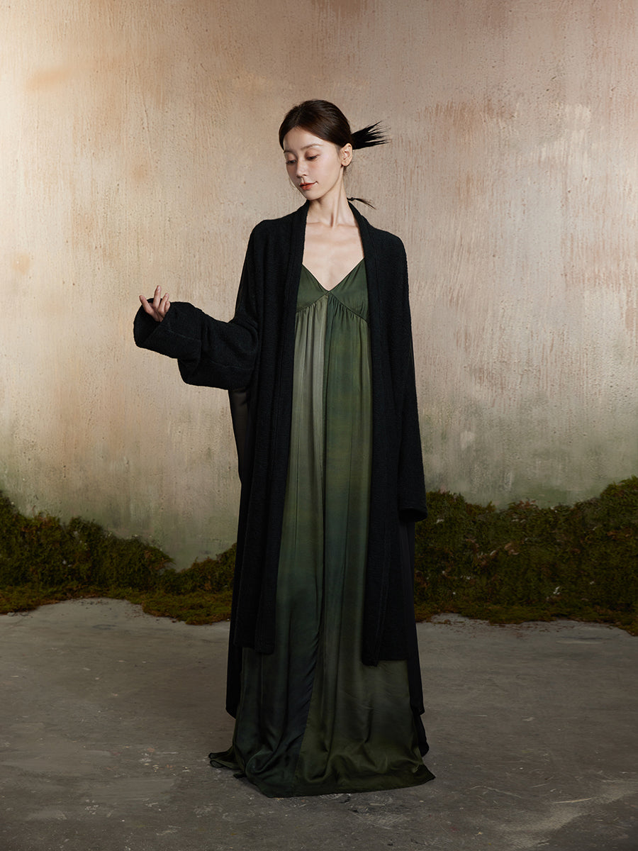 Drape Backopen Thin Plain Nichi Long-Cardigan