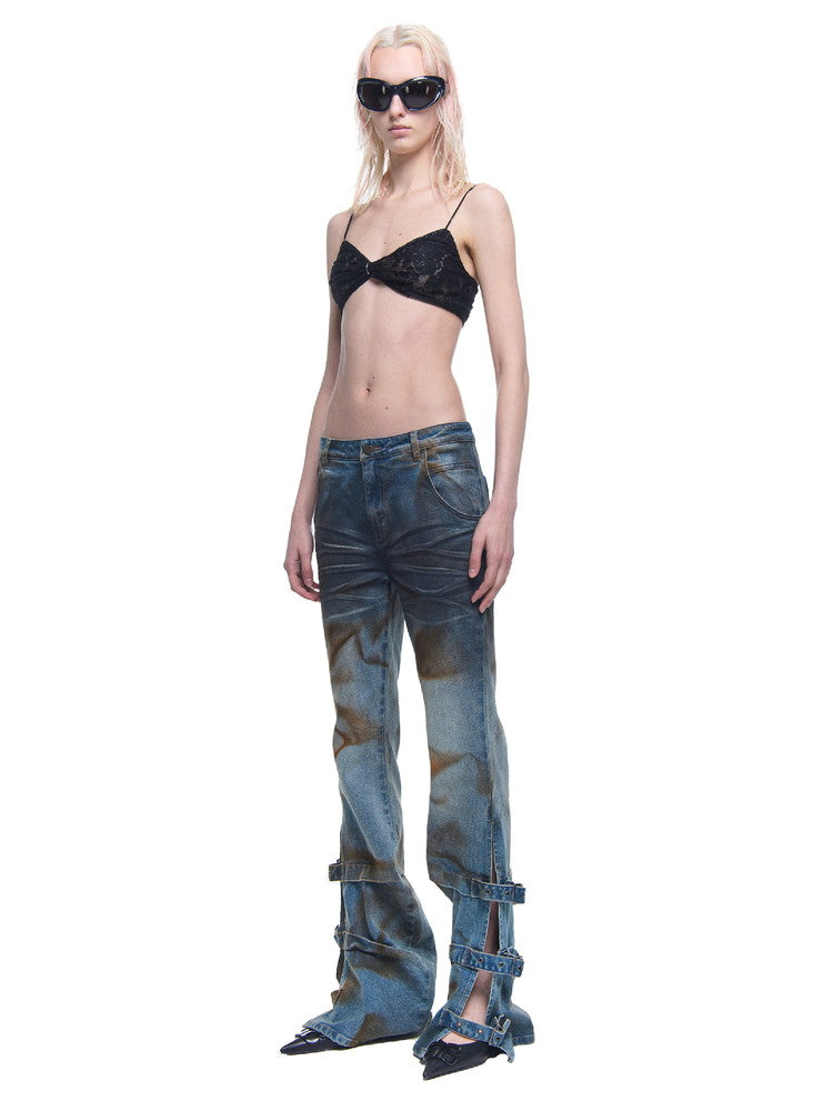 Denim Slit Nichi Belt Paint Flare-Pants