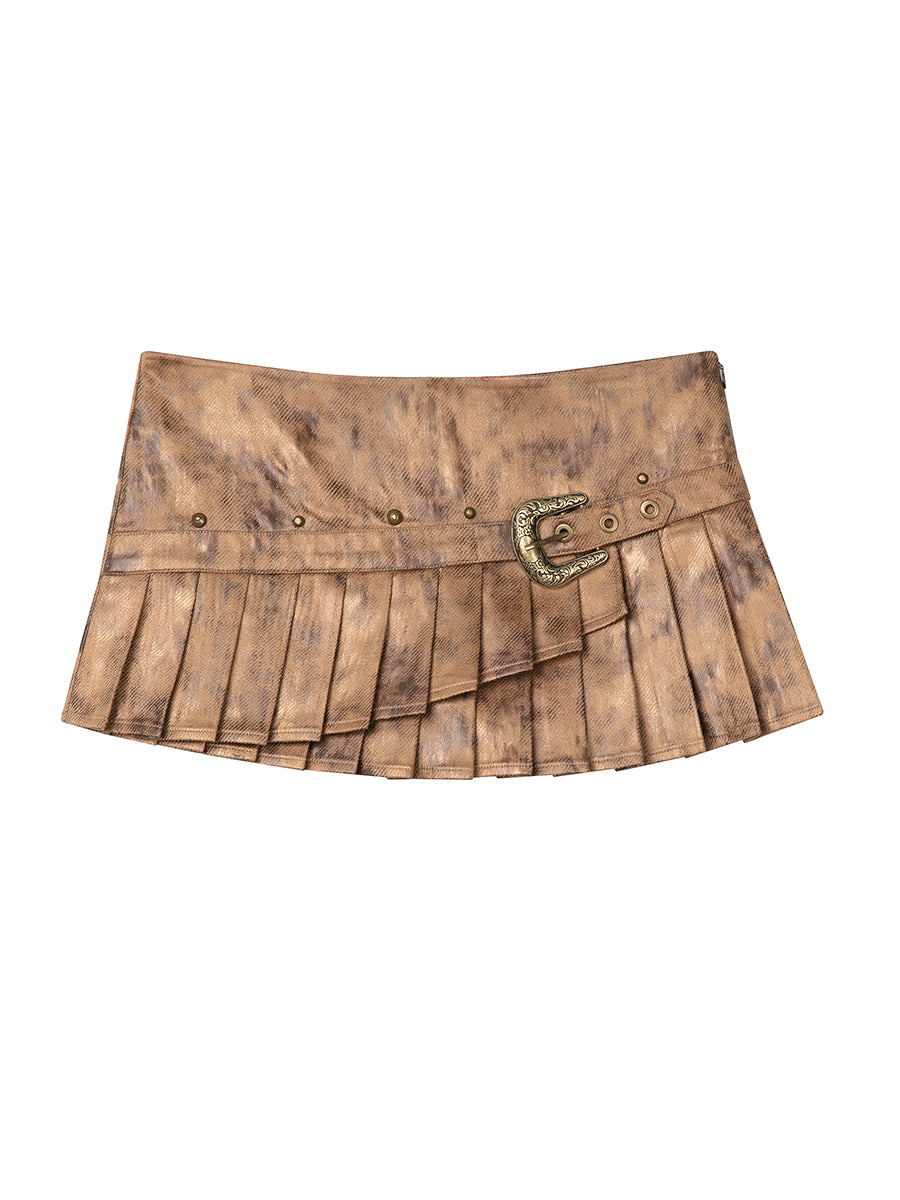 Tie-Dye Leather Plats Mini-Skirt