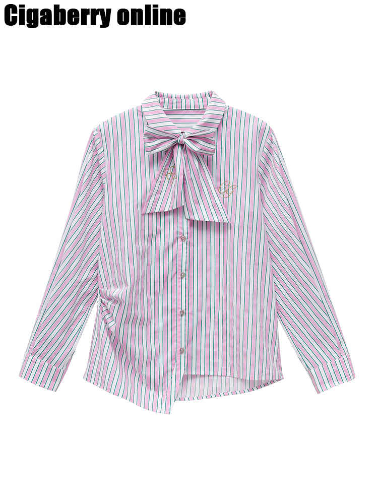 Stripe Ribon-Tie Asymmetry Ovreisze Casual Shirt – ARCANA ARCHIVE