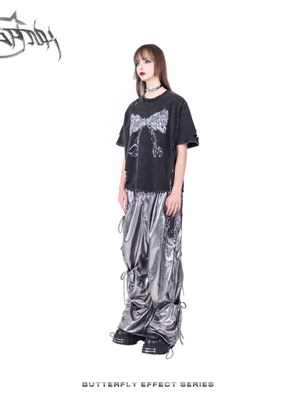 Ribbon Nichi Side Cut Punk Oversize T-Shirt