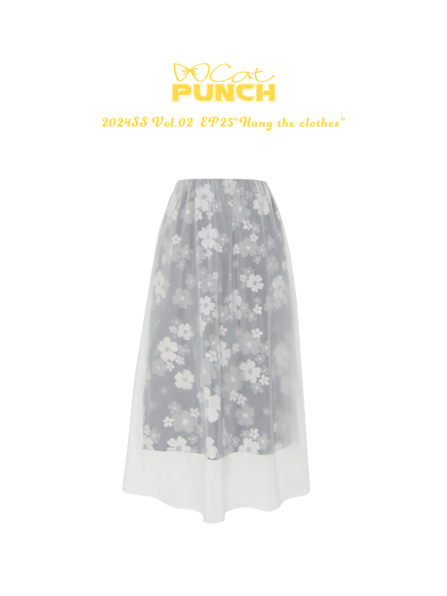 Layered See-Through Flower Ciffon Sheer Flare Chic Long-Skirt