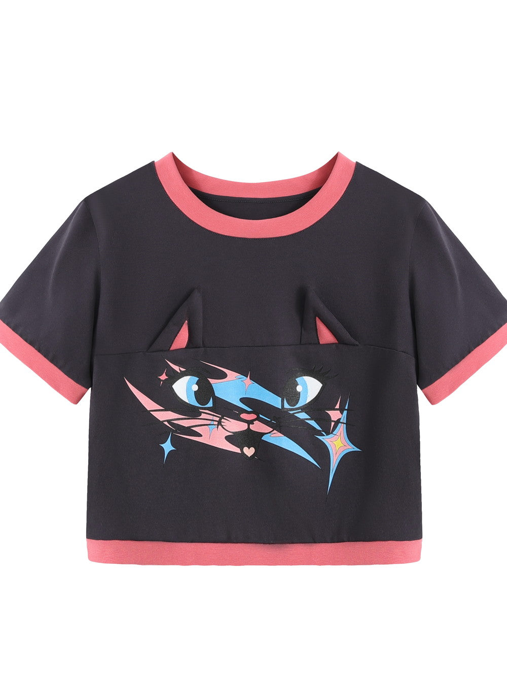 Cat-ear Cropped Casual Unique T-shirt