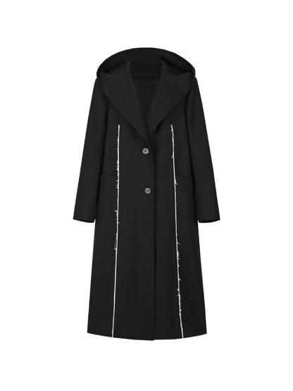 Hoodie Bi-Color Nichi Line Wool Long-Coat