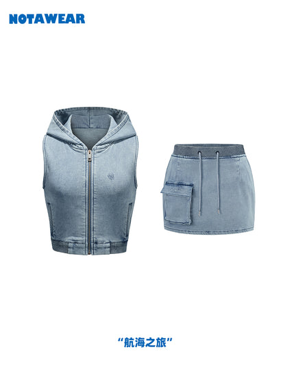 Denim Tight Casual Cropped Tops&amp; Mini-Skirt