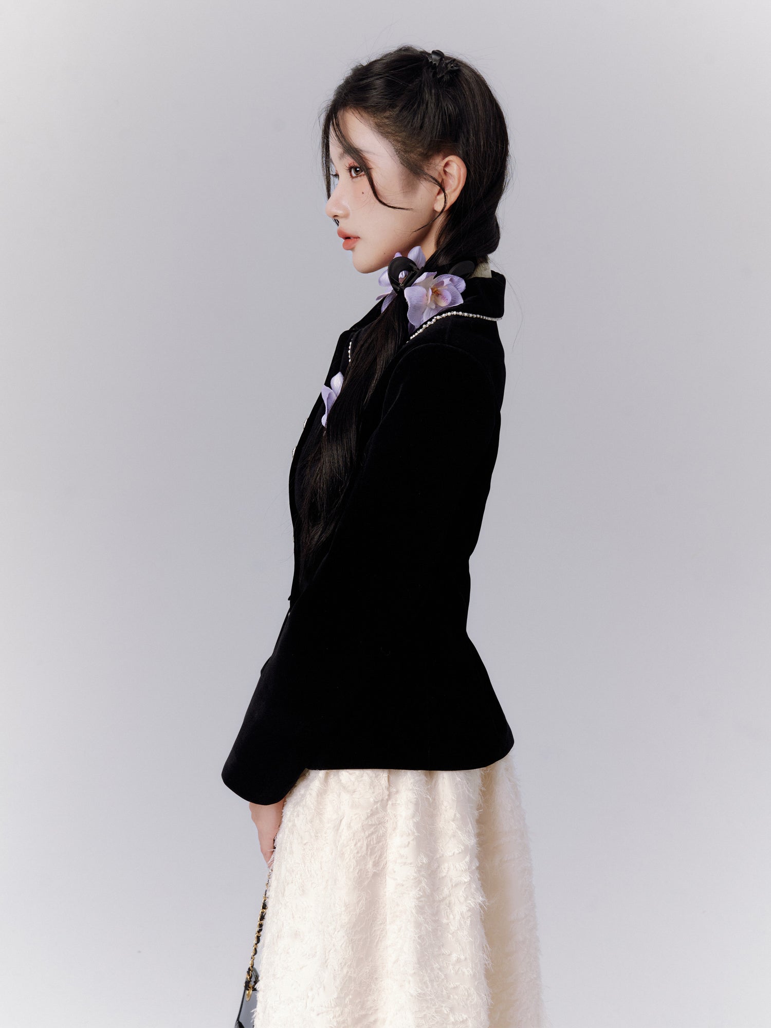 Velvet Formal Classy Flower-Broach Curve Jacket