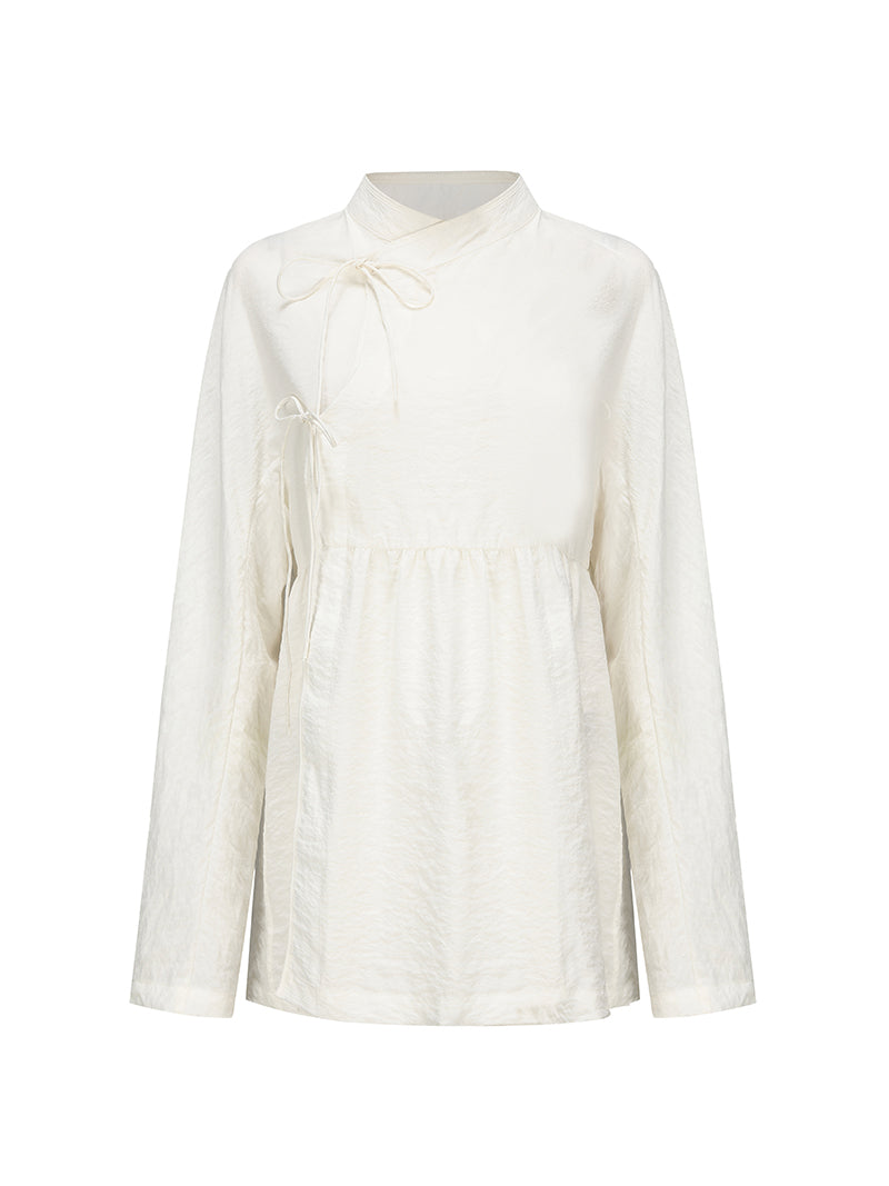 Fluffily China Mao-Collar Natural Flare Blouse