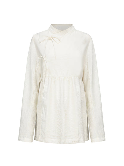 Flauschig China Mao-Collar Natural Flare Bluse