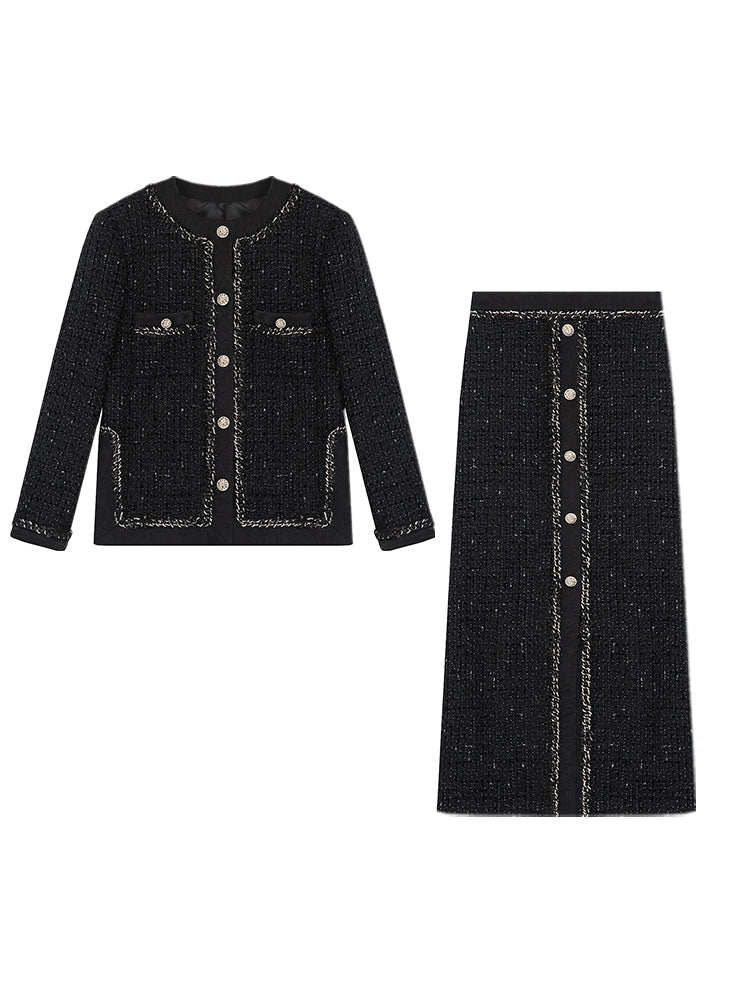 Tweed Suit Set-Up Feminine Jacket&amp;Long-Skirt