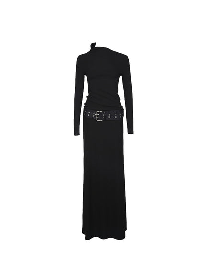 One-Shoulder Long Belt Slim Casual One-Piece