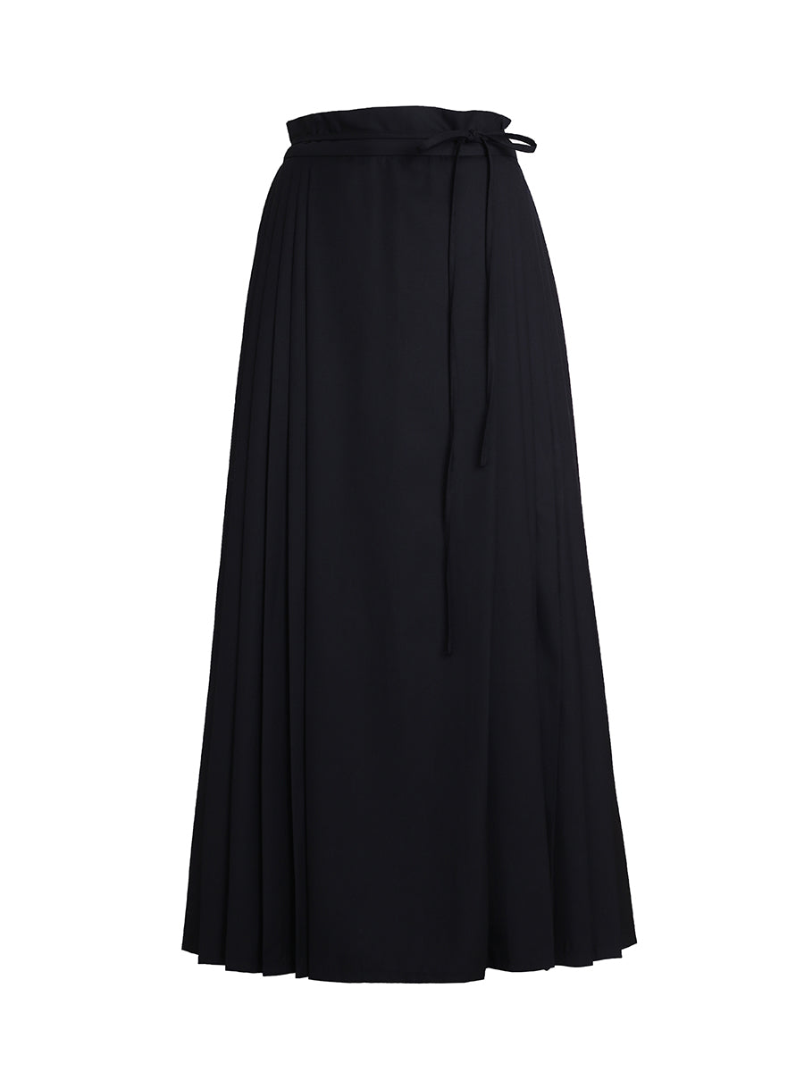 Box-Pleats Flare A-Line High-Waist Long-Skirt