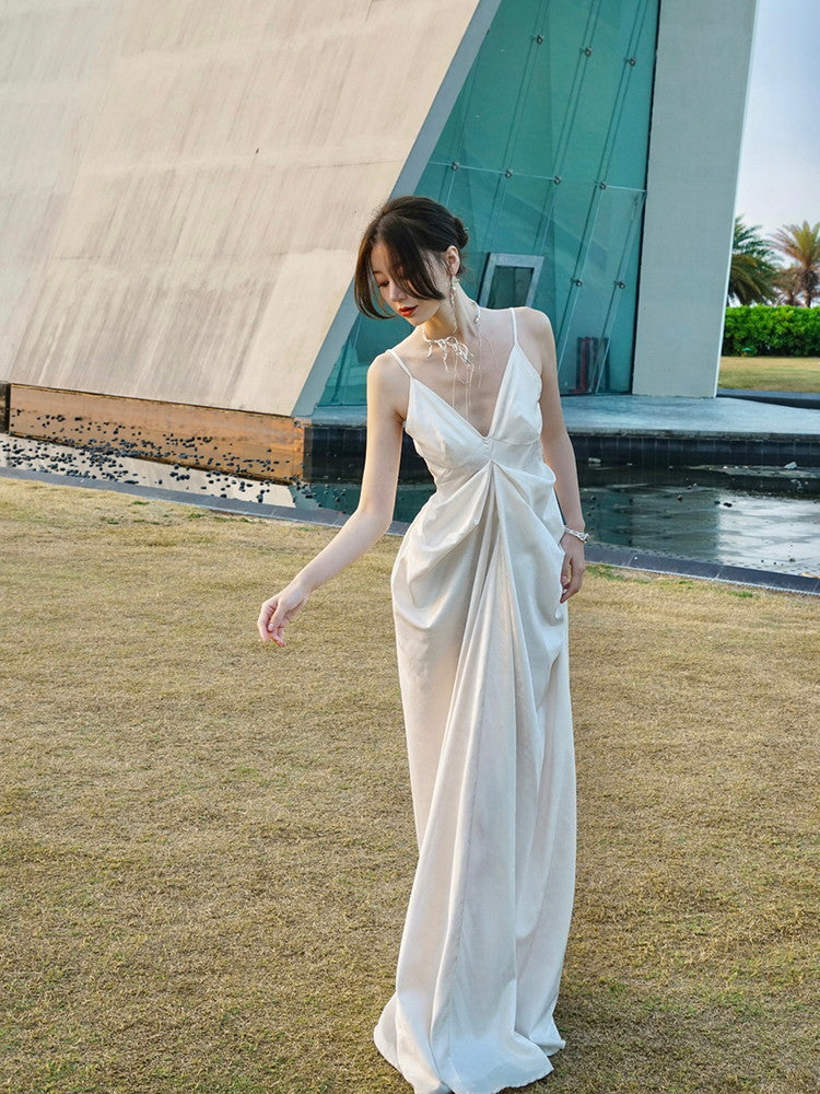 Camisole Back-Ribbon Long Drape Elegant Dress