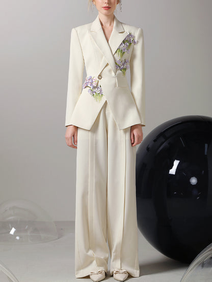 Jacket＆Pants Suit 3D Flower Retro Formal Elegant Set-Up