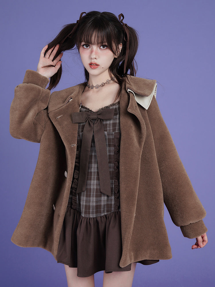 Double-Collar Thick Retro Middle Coat