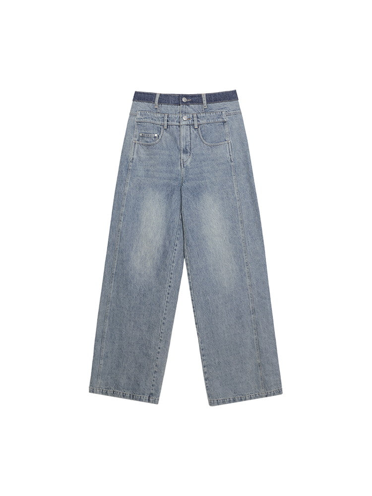 Denim Straight Washed Loose Casual Plain Pants