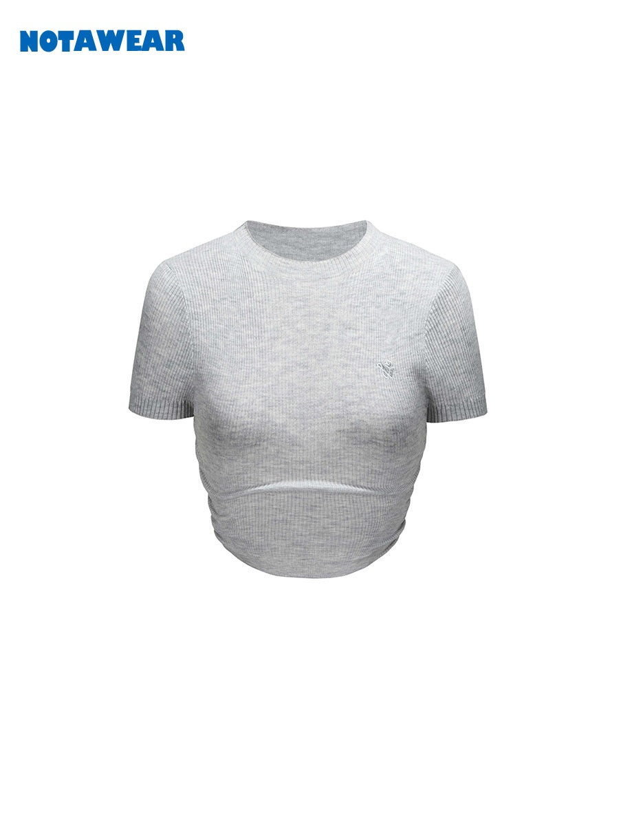 Cropped Bottle-Neck Tight Slim-fit Casual T-Shirt