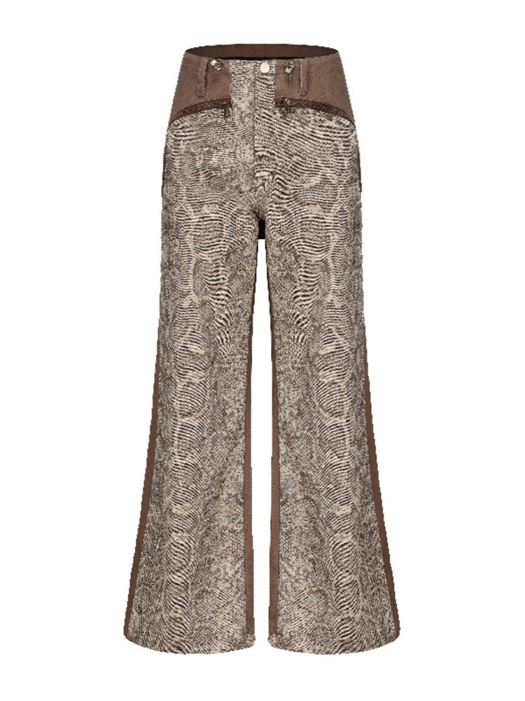 Denim Wide-Leg Casual Patchwork Python Pants