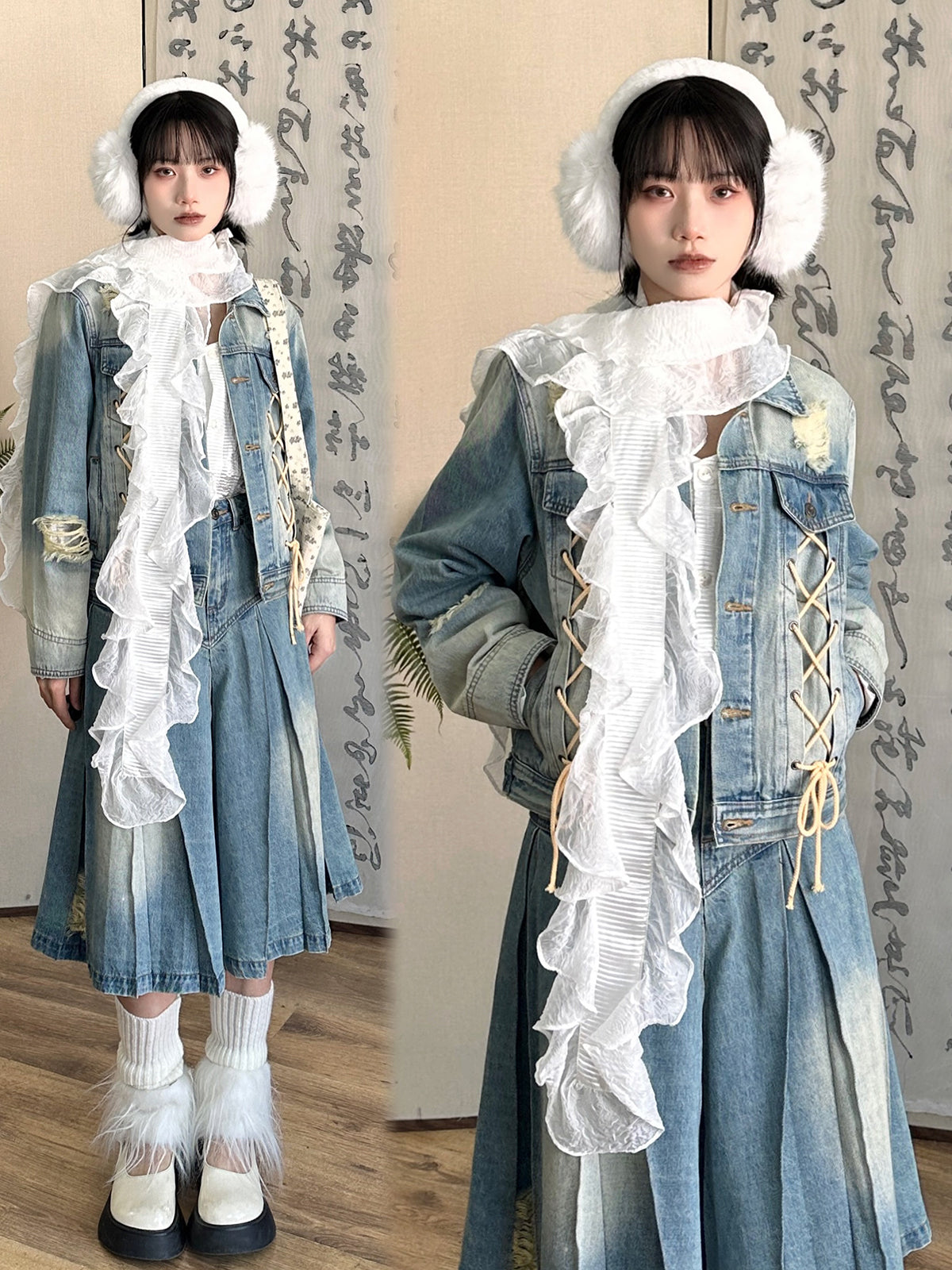 Washed Lace-Up Vintage Retro Nichi Jacket