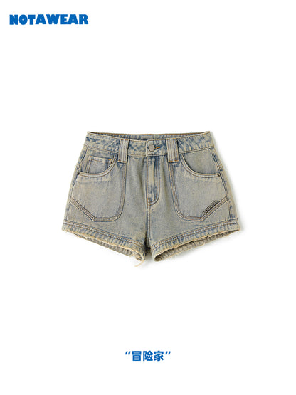 Faded Denim Short Hot-Pants