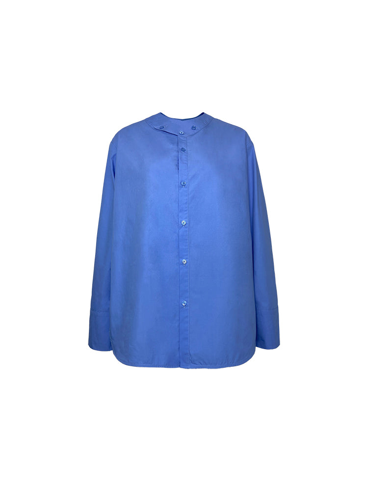 Band-Collar Vivid Simple Ovresize Plain Shirt