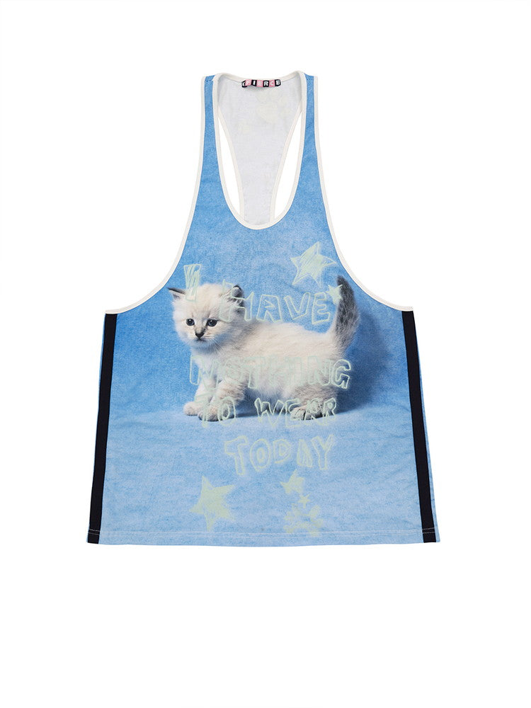 Cat Picture Sporty Fancy Oversize Loose Tank-Top