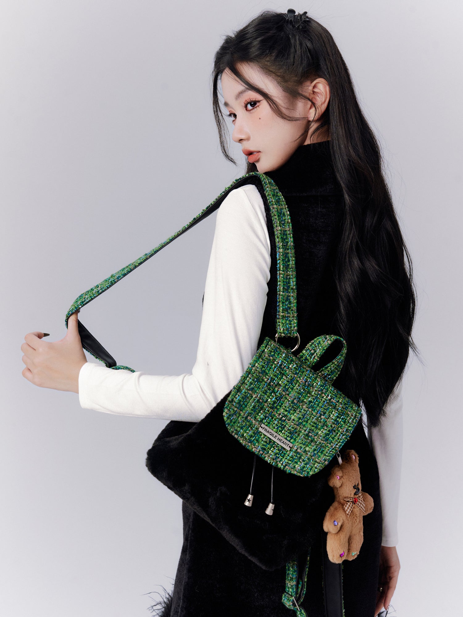 Flap Tweed Compact Girly Retro Backpack