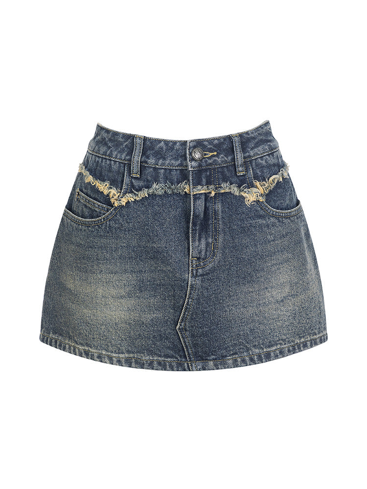 Denim Trapezoid Casual Mini-Skirt