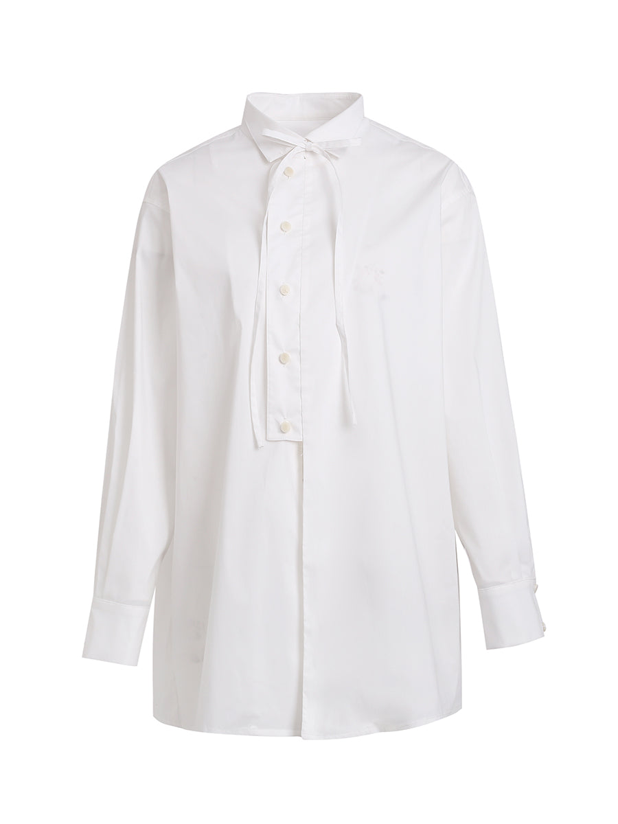 Nichi-Button Ribon Tie Oversize Flare Shirt