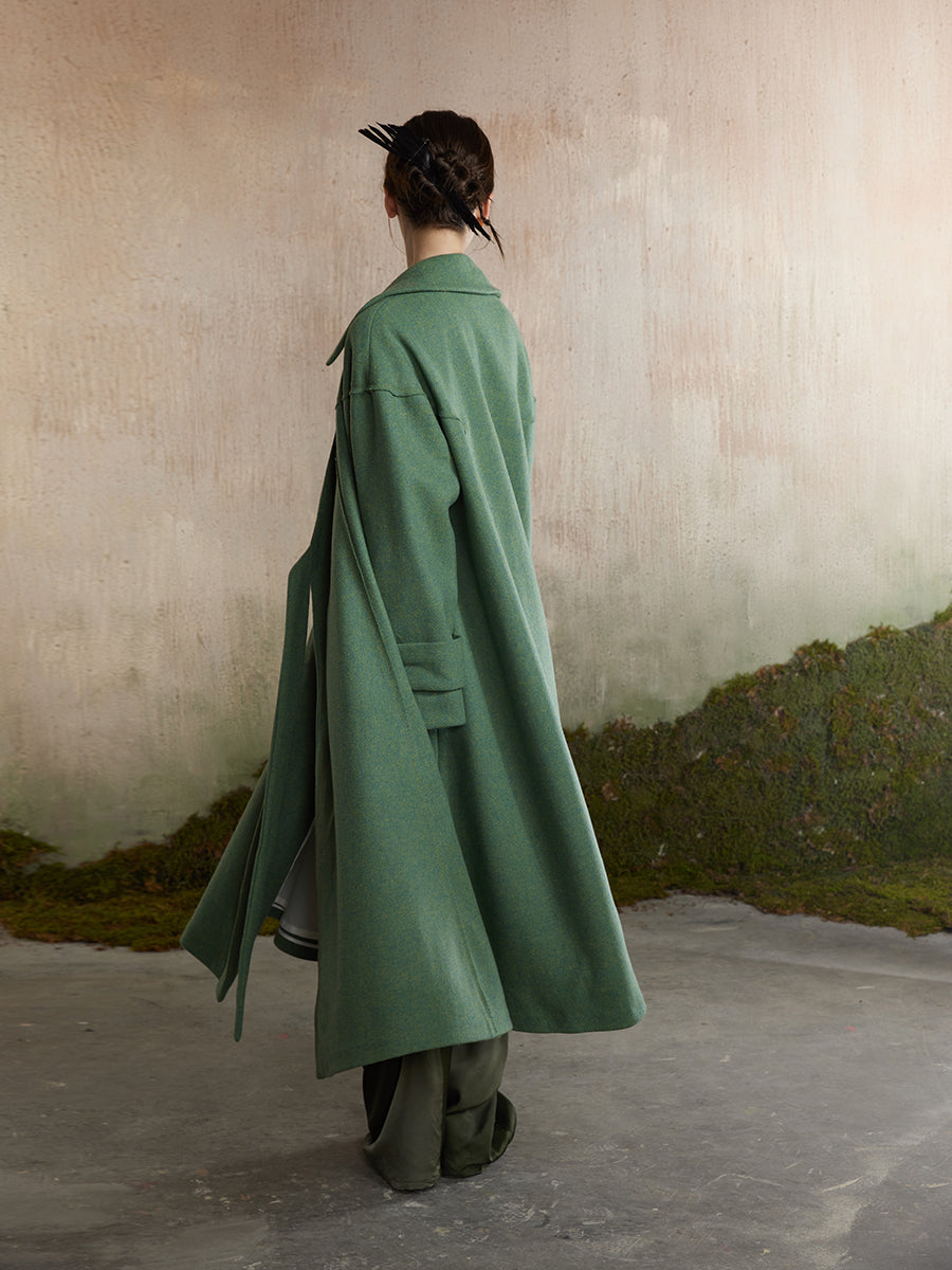 Ovresize Side-Ribbon Wool Long-Coat