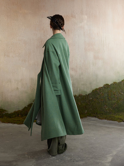 Ovresize Side-Ribbon Wool Long-Coat