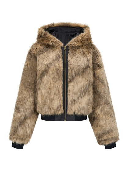 Reversible Luxus flauschig Hoodie High-End Fur-Jacket