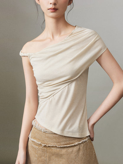 Chic Classy One-Shoulder Drape Tight Tops