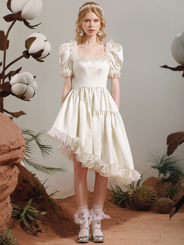 Asymmetrie-Frill-Spitzen-Prinzessin-Kleid Ein -teiler