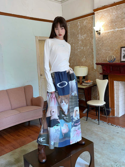 Animal Picture Nichi Flare Long-Skirt