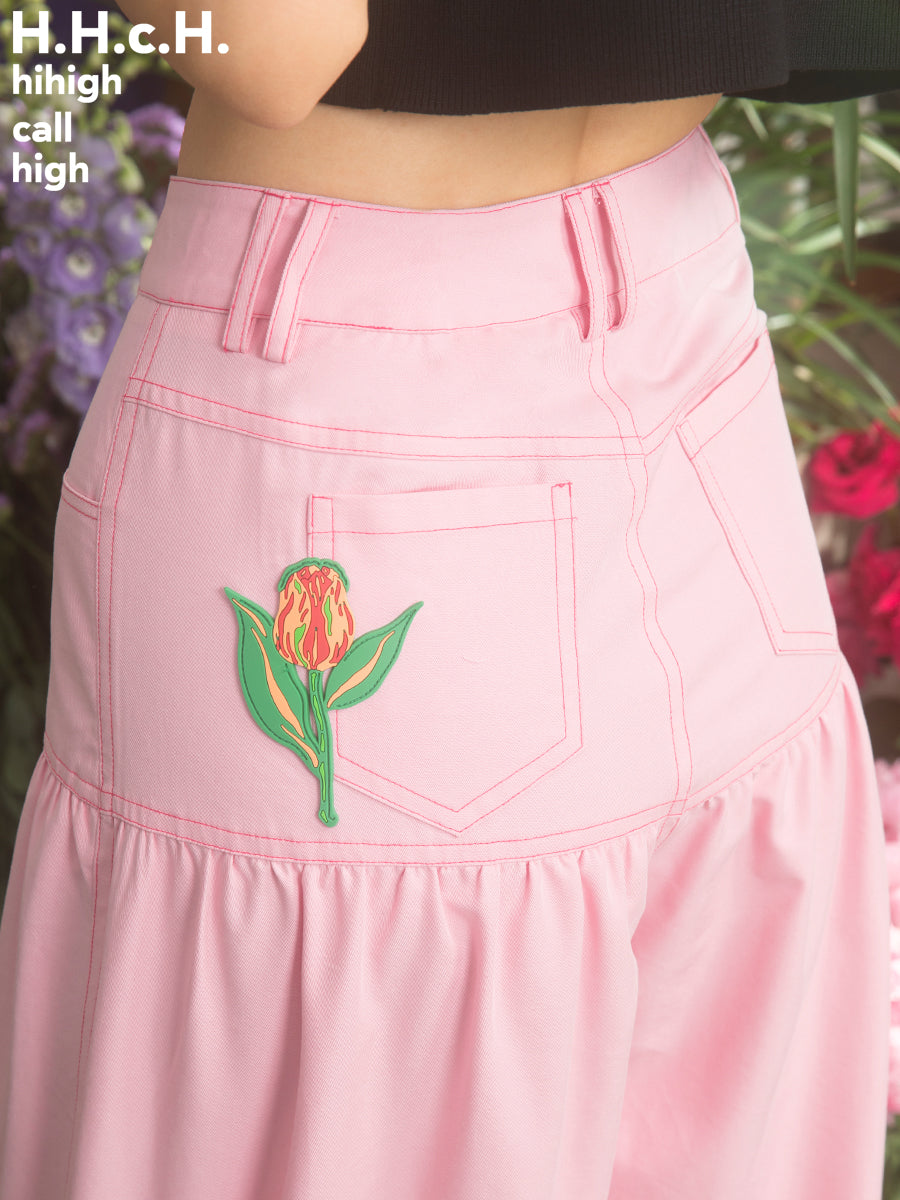 Casual Wide Embroidery Tulip Work-Pants