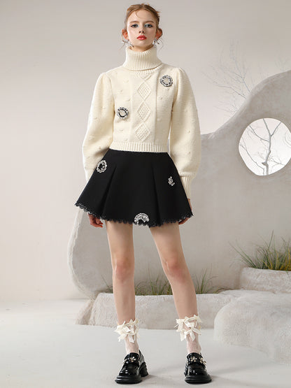 Sequins Flare Lace Fluffily Mini-Skirt