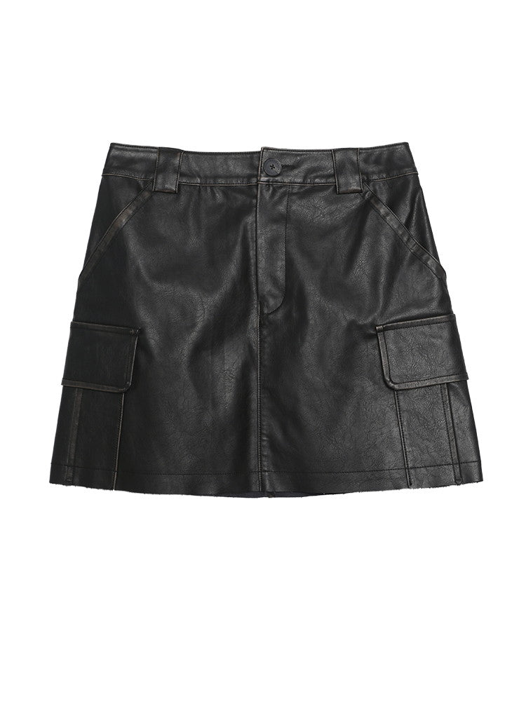 Leather Cool Smooth Plain Mini-Skirt