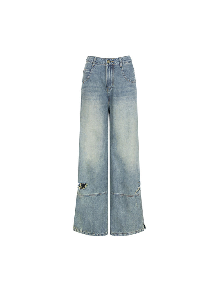 Denim Vintage Wide-Hosen beschädigen