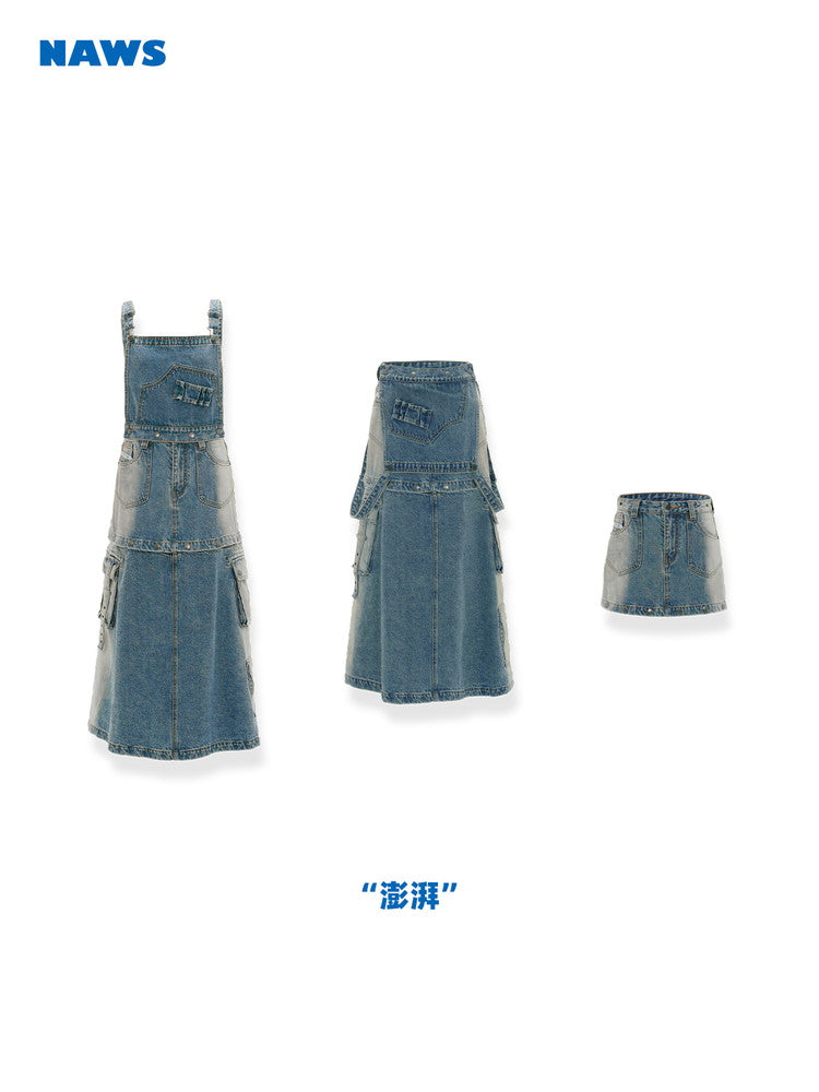 3Way Denim Washed Casual Nichi Skirt