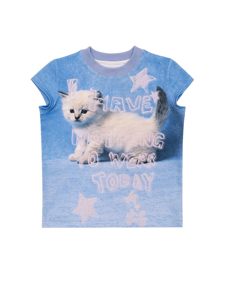 Cat Picture Cute Crew-Neck Fancy T-Shirt