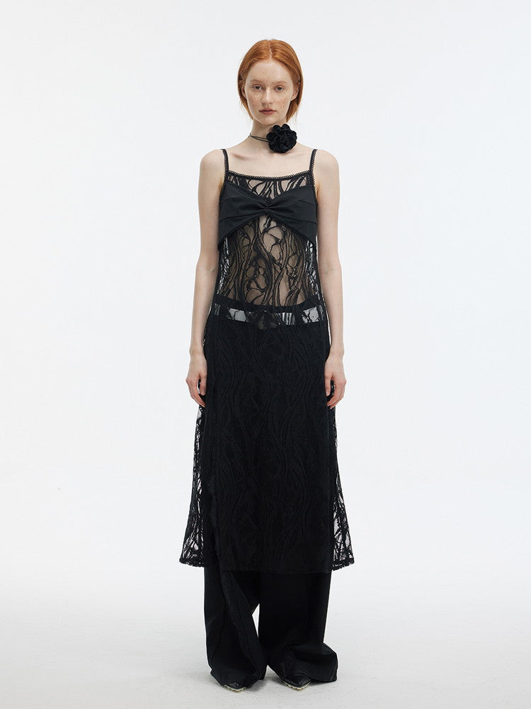 Camisole Mamluk-Sleeve Mesh Long Sexy Dress