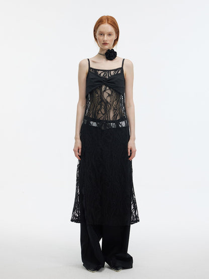 Camisole Mamluk-Sleeve Mesh Long Sexy Dress