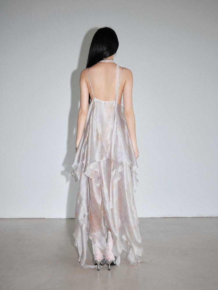 Tiered Glitter Elegant Sexy Sheer Long Dress